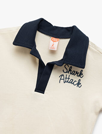 Pamuklu Baskılı Kısa Kollu Polo Yaka Tişört