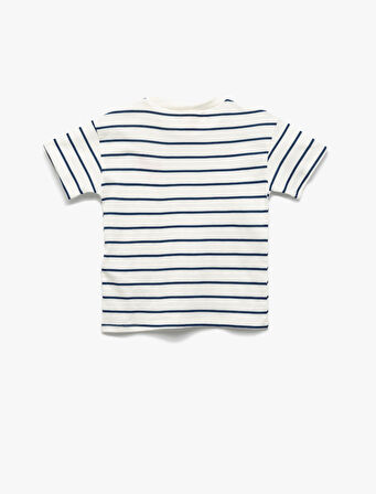 Yengeç Nakış Detaylı Kısa Kollu Bisiklet Yaka Pamuklu Tişört