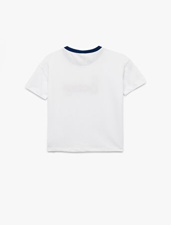 Pamuklu Bisiklet Yaka İşlemeli Kısa Kollu Tişört