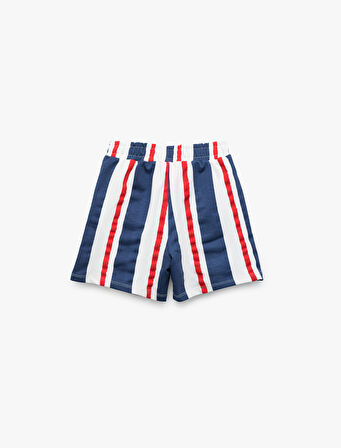 Pamuklu Cep Detaylı Çizgili Beli Bağcıklı Şort