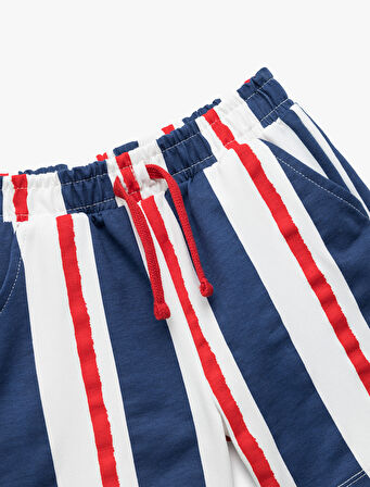 Pamuklu Cep Detaylı Çizgili Beli Bağcıklı Şort