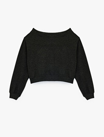 Viskon Karışımlı Rahat Kalıp Uzun Kollu Crop Omzu Açık Tişört