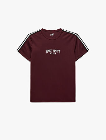 Kısa Kollu Bisiklet Yaka Şerit Detaylı Arkası Baskılı Oversize Spor Tişört