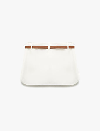 Gabardin Kumaş Kemerli Mini Şort Etek