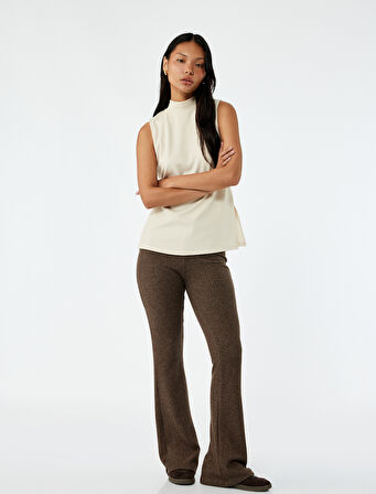 Kaşkorse Kumaş Viskon Karışımlı İspanyol Paça Yüksek Bel Pantolon