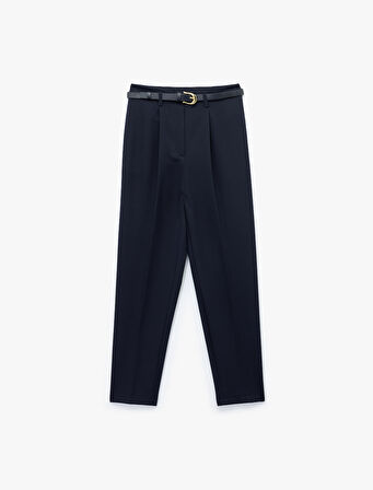 Slim Fit Yüksek Bel Kemerli Cigarette Kumaş Pantolon