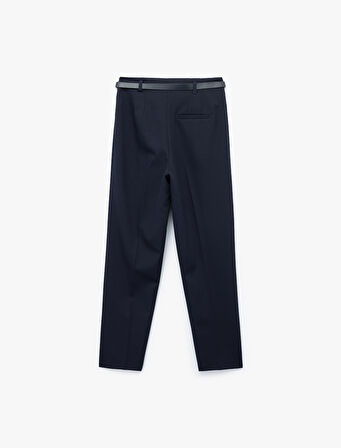 Slim Fit Yüksek Bel Kemerli Cigarette Kumaş Pantolon
