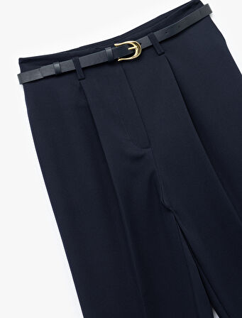 Slim Fit Yüksek Bel Kemerli Cigarette Kumaş Pantolon