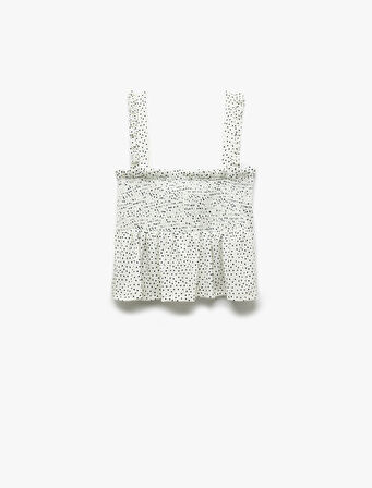 Gipeli Kare Yaka Kolsuz Puantiyeli Askılı Fırfırlı Bluz 