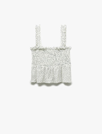 Gipeli Kare Yaka Kolsuz Puantiyeli Askılı Fırfırlı Bluz 