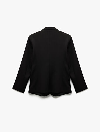 Uzun Kollu Kapaklı Cepli Kruvaze Blazer Ceket