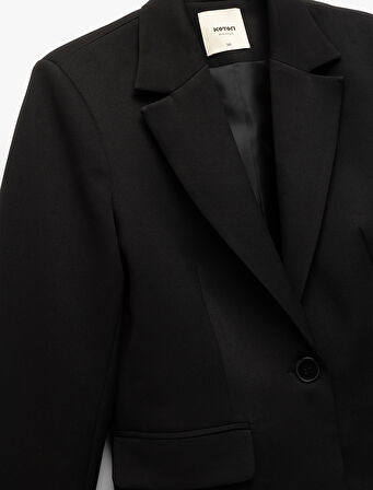 Uzun Kollu Kapaklı Cepli Kruvaze Blazer Ceket