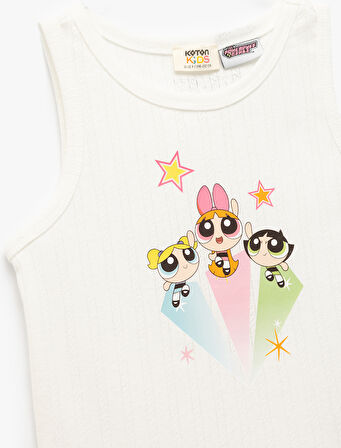 Lisanslı Powerpuff Girls Baskkılı Kolsuz Bisiklet Yaka Atlet