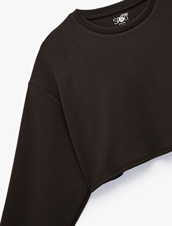 Uzun Kollu Bisiklet Yaka Oversize Spor Crop Sweatshirt