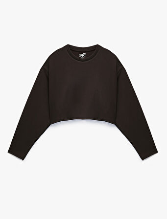 Uzun Kollu Bisiklet Yaka Oversize Spor Crop Sweatshirt