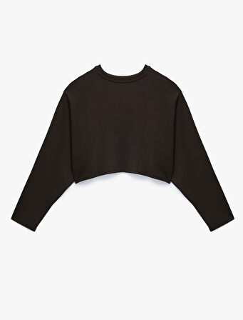 Uzun Kollu Bisiklet Yaka Oversize Spor Crop Sweatshirt