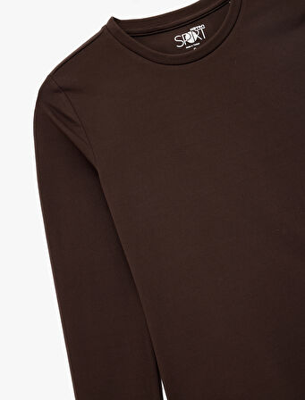 Slim Fit Bisiklet Yaka Uzun Kollu İnterlok Spor Tişört