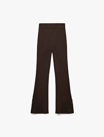 Yüksek Bel Rahat Kalıp Yırtmaç Detaylı Modal Karışımlı İspanyol Paça Eşofman Altı