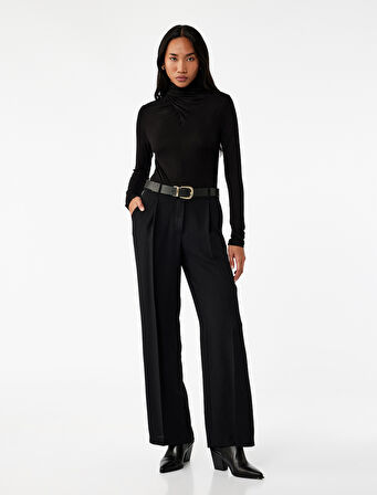 Uzun Kollu Slim Fit Drapeli Dik Yaka Tişört