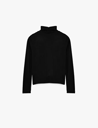 Uzun Kollu Slim Fit Drapeli Dik Yaka Tişört