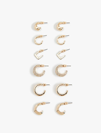 Taş Detaylı 6'lı Halka Küpe Seti