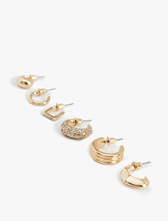 Taş Detaylı 6'lı Halka Küpe Seti