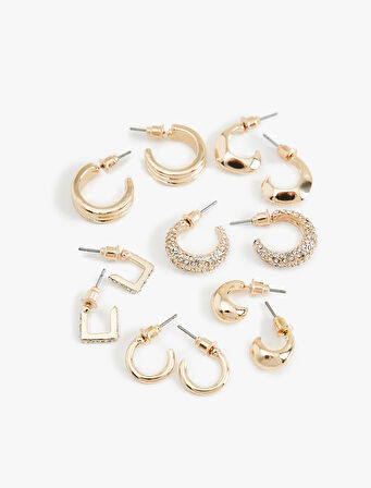 Taş Detaylı 6'lı Halka Küpe Seti