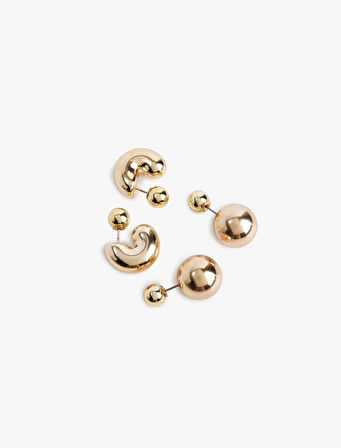 Arkalık Detaylı Geometrik 2'li Küpe Seti