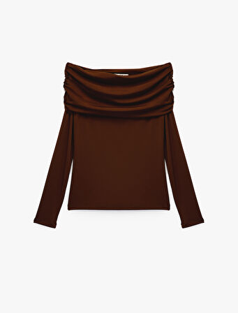 Slim Fit Uzun Kollu Drapeli Omzu Açık Tişört