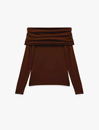 Slim Fit Uzun Kollu Drapeli Omzu Açık Tişört