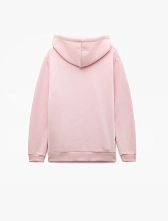 Pamuklu Uzun Kollu Kanguru Cep Detaylı Şardonlu Kapşonlu Baskılı Sweatshirt