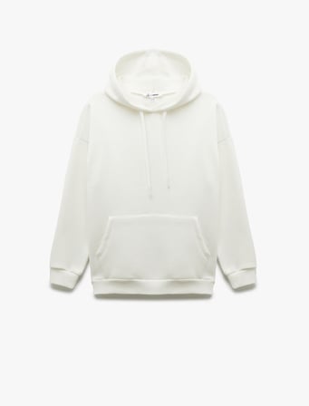 Üç İplik Şardonlu Kanguru Cepli Basic Kapüşonlu Sweatshirt