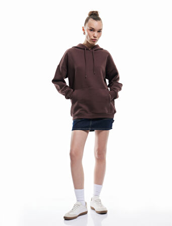 Üç İplik Şardonlu Kanguru Cepli Basic Kapüşonlu Sweatshirt