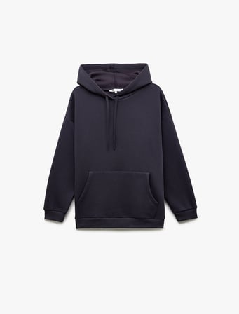 Üç İplik Şardonlu Kanguru Cepli Basic Kapüşonlu Sweatshirt