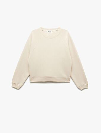 Üç İplik Şardonlu Dikiş Detaylı Bisiklet Yaka Oversize Sweatshirt