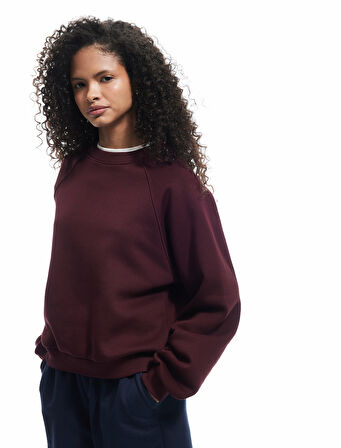 Üç İplik Şardonlu Dikiş Detaylı Bisiklet Yaka Oversize Sweatshirt