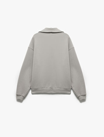 Baskılı Uzun Kollu Şardonlu Yarım Fermuarlı Sweatshirt