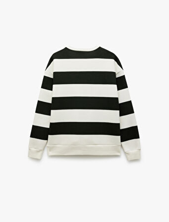 Üç İplik Şardonlu Çizgili Bisiklet Yaka Sweatshirt