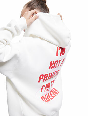 Şardonlu Fermuarlı Kapüşonlu Cep Detaylı Arkası Baskılı Oversize Sweatshirt