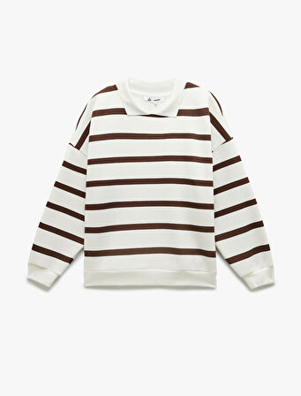 Şardonlu Polo Yaka Çizgili Oversize Sweatshirt
