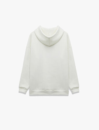 Ayı Baskılı Şardonlu Kapüşonlu Oversize Sweatshirt