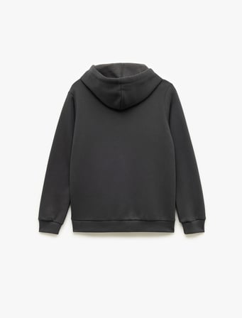 Şardonlu Uzun Kollu Kapüşonlu Köpek Nakışlı Kanguru Cepli Sweatshirt
