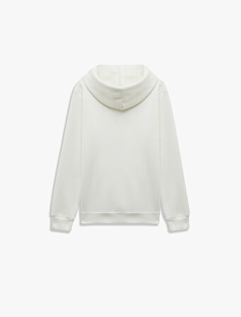 Üç İplik Şardonlu Nakış Detaylı Kanguru Cepli Kapüşonlu Sweatshirt