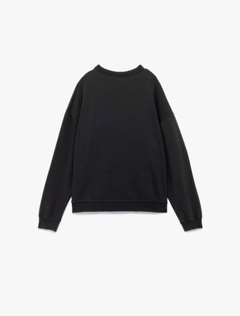 Şardonlu Uzun Kollu Bisiklet Yaka Taşlı Baskılı Oversize Sweatshirt
