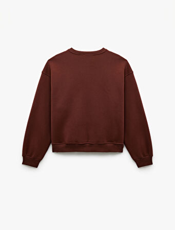Ayıcık Nakışlı Şardonlu Uzun Kollu Bisiklet Yaka Oversize Sweatshirt