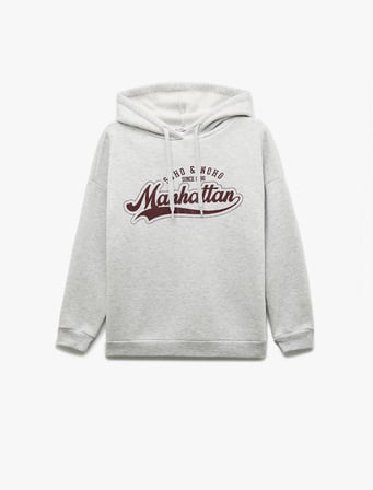 Şardonlu Kapüşonlu Baskılı Oversize Sweatshirt