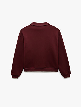 Şardonlu Uzun Kollu Baskılı Yarım Fermuarlı Oversize Sweatshirt