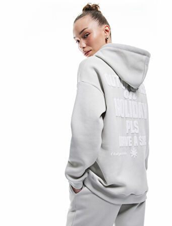 Pamuklu Şardonlu Arkası Baskılı Kapüşonlu Oversize Sweatshirt