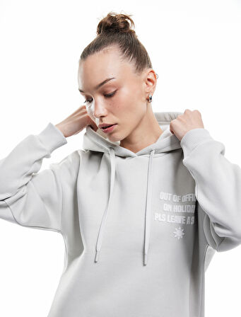 Pamuklu Şardonlu Arkası Baskılı Kapüşonlu Oversize Sweatshirt