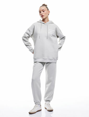 Pamuklu Şardonlu Arkası Baskılı Kapüşonlu Oversize Sweatshirt
